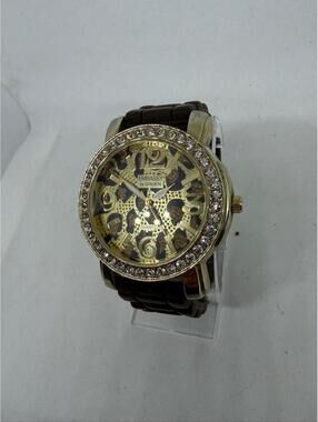 Embassy by Gruen Watch Womens Oversized 43mm Case Cheetah Dial Brown Silicone